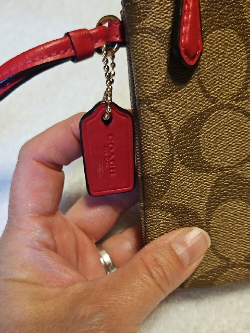 Coach Brown Signature Canvas Wristlet with Red Trim - Picture 4 of 10